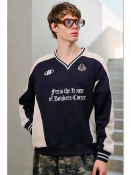 Bonkers Corner - Navy Blue Athletic V-Neck Sweatshirt for Men