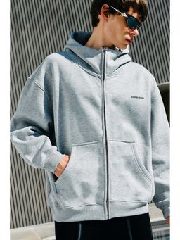 Bonkers Corner - Grey Melange Classic Zip Hoodie for Men