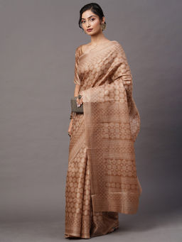 Akhilam - Women Bhagalpuri Silk Beige Printed Designer Saree with Unstitched Blouse Piece