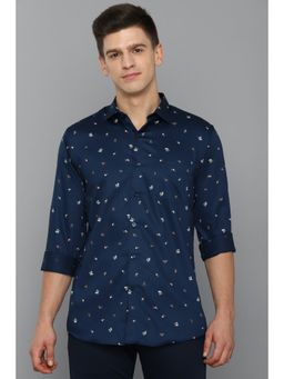 Allen Solly - Mens Navy Blue Slim Fit Print Full Sleeves Casual Shirt