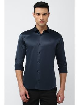 Van Heusen - Mens Navy Blue Slim Fit Solid Full Sleeves Formal Shirt