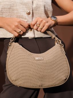 Inc.5 - Womens Beige Party Textured Handbag with Detachable Strap