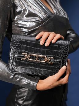 Inc.5 - Womens Black Party Textured Pattern Sling Bag