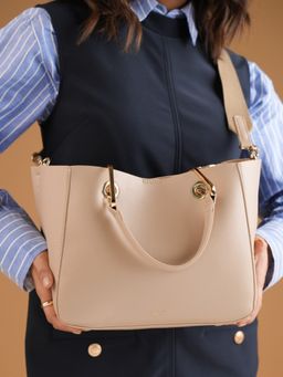 Inc.5 - Womens Beige Casual Solid Handbag with Detachable Strap