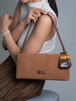 Inc.5 - Womens Tan Party Solid Shoulder Bag with Detachable Strap