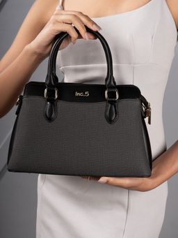 Inc.5 - Womens Black Casual Textured Handbag with Detachable Strap