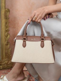 Inc.5 - Womens Beige Casual Textured Handbag with Detachable Strap