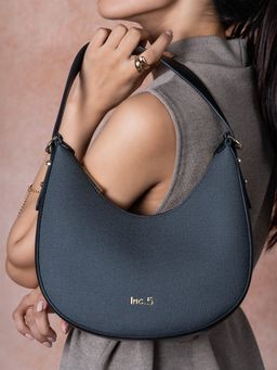 Inc.5 - Womens Black Party Textured Shoulder Bag with Detachable Strap