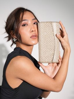 Inc.5 - Womens Gold Party Embellished Clutch with Detachable Chain