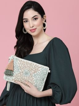 Anekaant - Boho Off White, Bead Work Suede Sling Bag