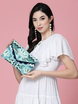 Anekaant - Tribal Blue & Multi Ethnic Motifs Embellished Canvas Sling Bag