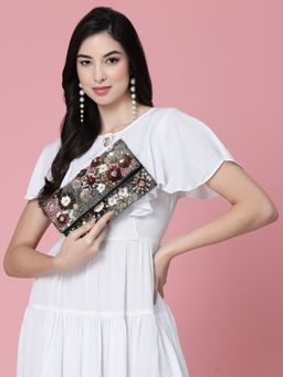 Anekaant - Ghoomar Black & Multi Floral Embellished Canvas Sling Bag