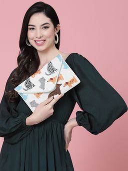 Anekaant - Boho White & Multi Quirky Embellished Canvas Sling Bag