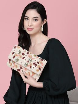 Anekaant - Ghoomar Pink & Multi Floral Embellished Canvas Sling Bag