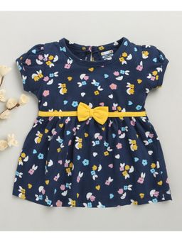 Bumzee - Navy Girls Cap Sleeves Cotton Knee Length Dress