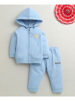 Bumzee - Sky Blue Boys Full Sleeves Cotton Blend Sweatshirt with Joggers