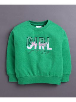 Bumzee - Green Girls Full Sleeves Cotton Sweatshirt