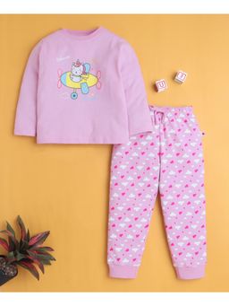 Bumzee - Lilac Girls Full Sleeves Cotton T-Shirt and Pyjama
