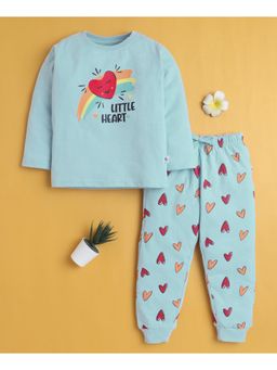 Bumzee - Sky Blue Girls Full Sleeves Cotton T-Shirt and Pyjama