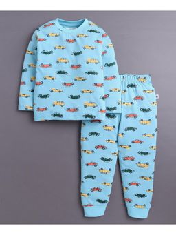Bumzee - Sky Blue Boys Full Sleeves Cotton T-Shirt and Pyjama