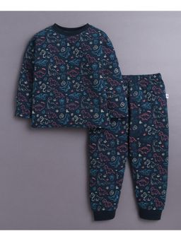 Bumzee - Navy Boys Full Sleeves Cotton T-Shirt and Pyjama