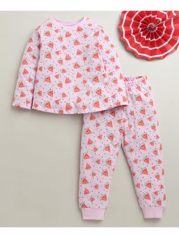 Bumzee - Pink Girls Full Sleeves Cotton T-Shirt and Pyjama