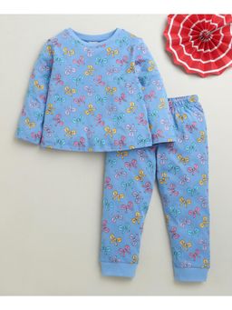 Bumzee - Blue Girls Full Sleeves Cotton T-Shirt and Pyjama