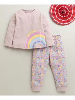 Bumzee - Dusty Pink Girls Full Sleeves Cotton T-Shirt and Pyjama