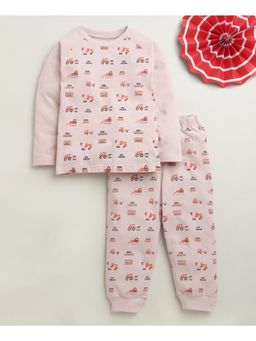 Bumzee - Dusty Pink Boys Full Sleeves Cotton T-Shirt and Pyjama