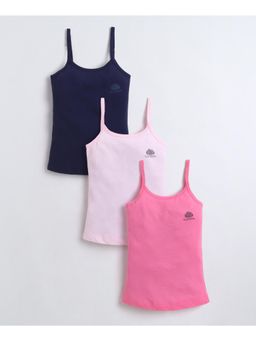 Bumzee - Pink and Navy Girls Cotton Camisole Slip (Pack of 3)
