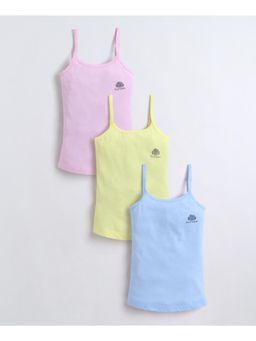 Bumzee - Yellow and Sky Blue Girls Cotton Camisole Slip (Pack of 3)