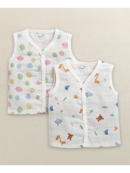 Bumzee - Boys Sleeveless Pure Cotton Muslin Jablas White (Pack of 2)