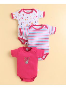 Bumzee - Pink and White Girls Half Sleeves Bodysuit (Pack of 3)