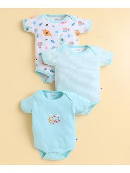 Bumzee - Mint and White Boys Half Sleeves Bodysuit (Pack of 3)