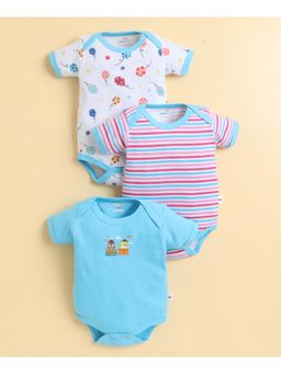 Bumzee - Blue and White Boys Half Sleeves Bodysuit (Pack of 3)