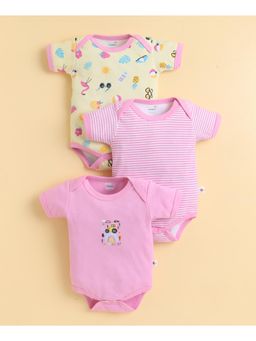 Bumzee - Pink and Yellow Girls Half Sleeves Bodysuit (Pack of 3)