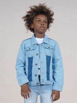 KiddoPanti - Boys Full Sleeves Denim Jacket with Contrast Light Wash Effect