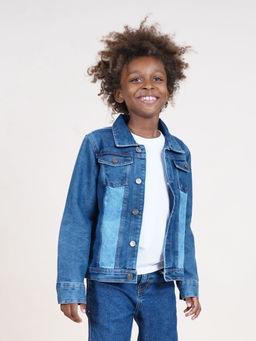 KiddoPanti - Boys Full Sleeves Denim Jacket with Contrast Medium Wash Effect