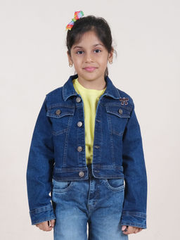 KiddoPanti - Girls Embroidered Crop Denim Jacket