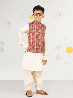Vastramay - Boys Cotton Printed Kurta with Jacket and Patiala