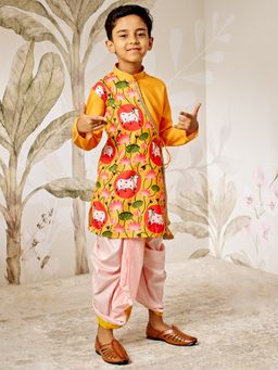 Vastramay - Boys Cotton Silk Printed Kurta with Dhoti