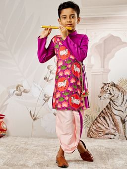 Vastramay - Boys Cotton Silk Printed Kurta with Dhoti