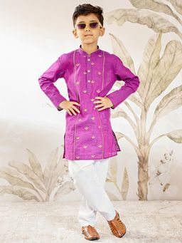Vastramay - Boys Cotton Embroidered Kurta with Pyjama