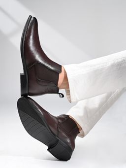 Louis Stitch - Brunette Brown Mid-Top Ankle Slip-On Chelsea Boots for men