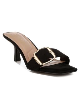 London Rag - Buckle Strap Slip On Sandal Heels - Black