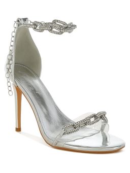 London Rag - Rhinestones Chain Metallic Stiletto Heels - Silver