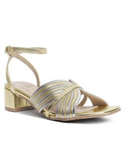 London Rag - Women Metallic Criss-Cross Ankle Strap Sandal Heels - Gold