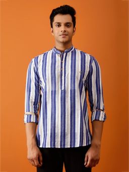 AAVYAM - Blue and White Vertically Striped Shirt