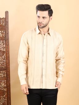 AAVYAM - Men Beige Textured Pintuck Full Sleeve Casual Shirt