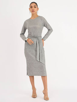 SALT Attire - Agnes Grey Midi Length Dress with Belt (Set of 2)